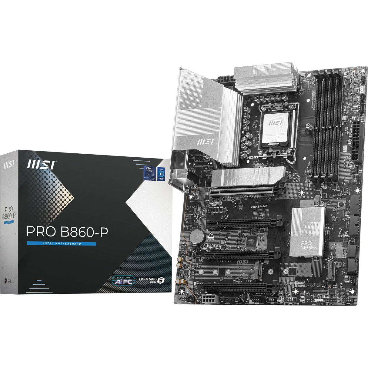 MSI Pro B860-P Socket 1851 motherboard (silver, RAID, 5GB-LAN, Sound, ATX)