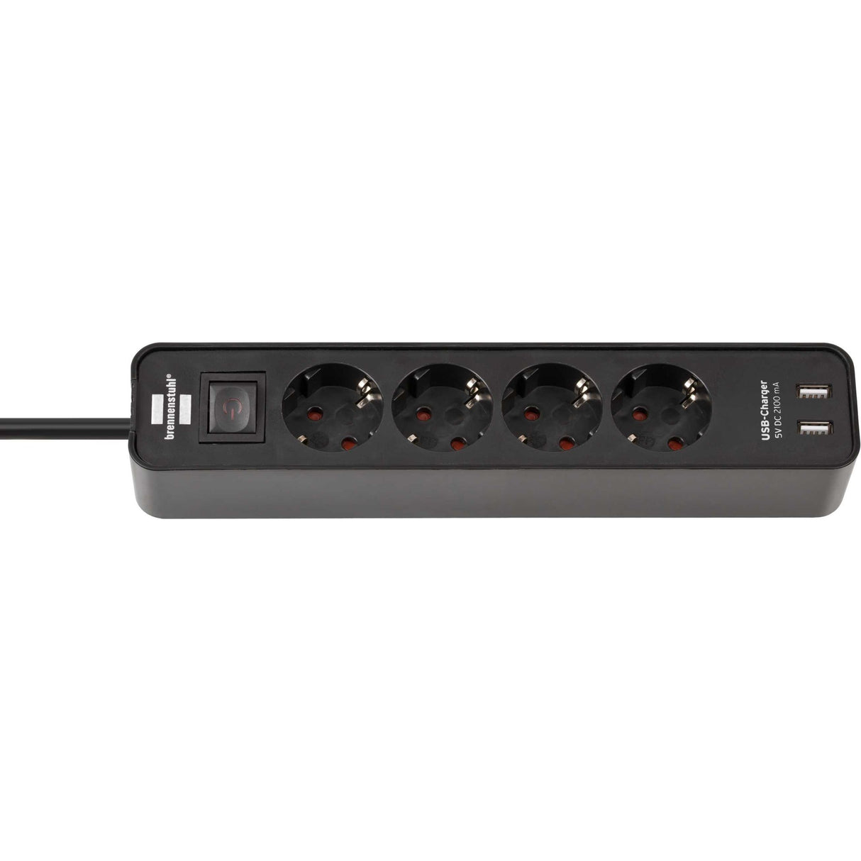 Brennenstuhl -stik med switch 4 -forbindelser + 2 USB -porte sort