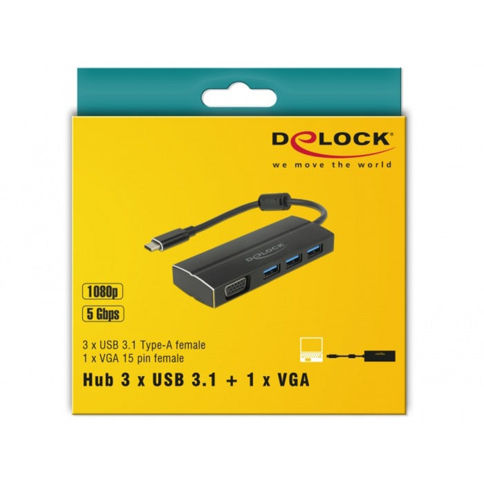 DeLOCK USB-C 3.1 > 3x USB-A 3.0 hub + 1x VGA