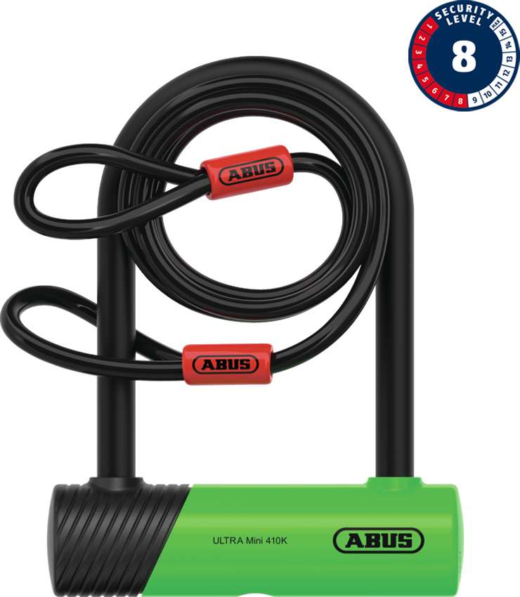 Abus ultra mini 410k 150hb140 u-lock incl. cobra loop cable and sh bracket