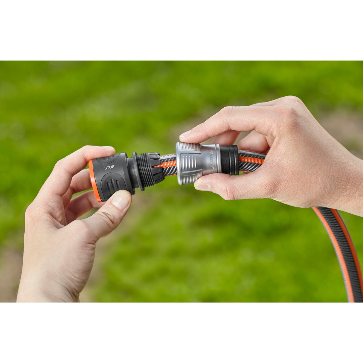 Gardena premium water stop 13 mm (1/2") – 15 mm (5/8") hose connector (grey silver, 18253-20)