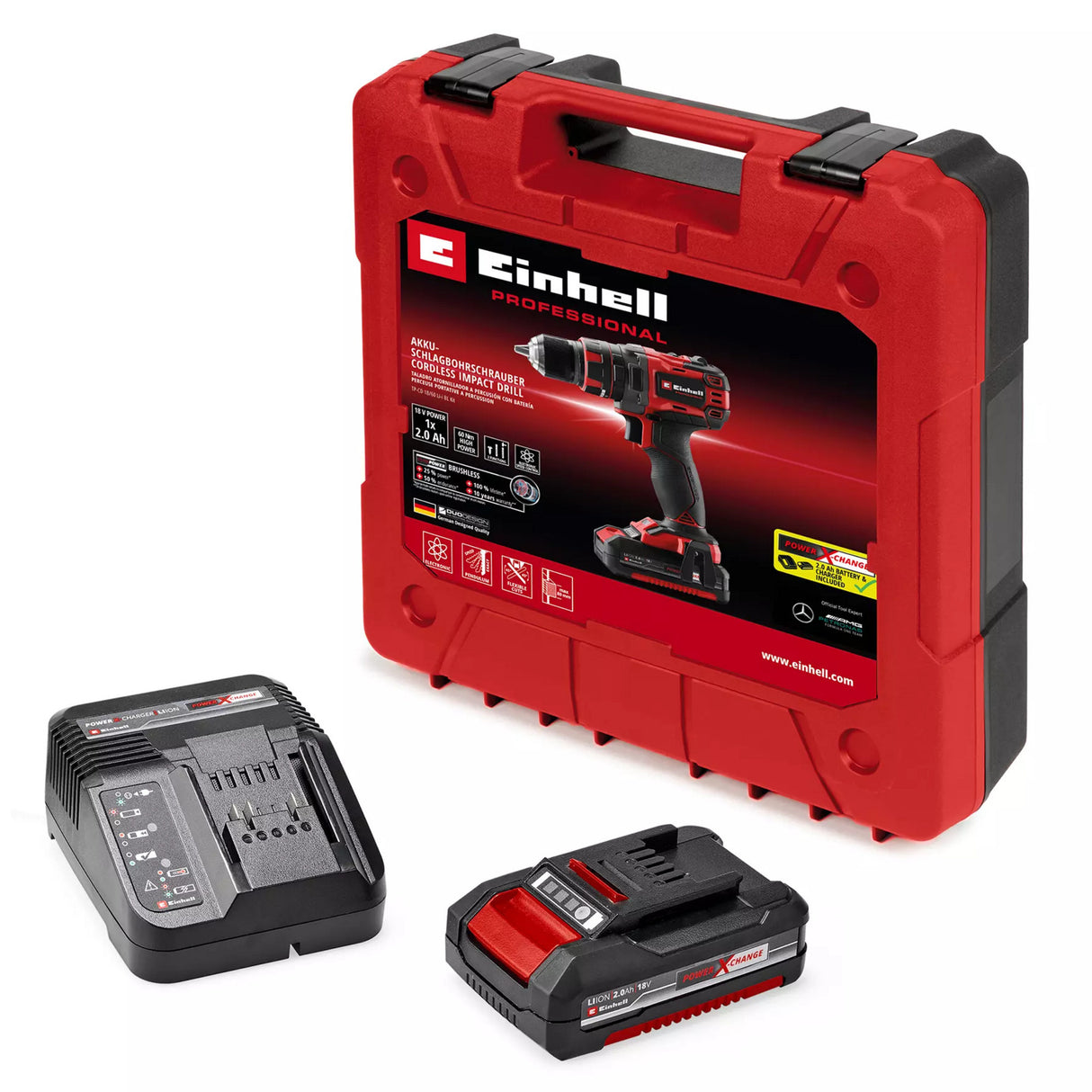 Einhell professionell sladdlös slagborr/skruvmejsel tp-cd 18 60 li-i bl (1x 2,0 ah) slagborrskruvmejsel (röd svart, inkl. 1x 2,0 ah power x-change batteri och laddare)