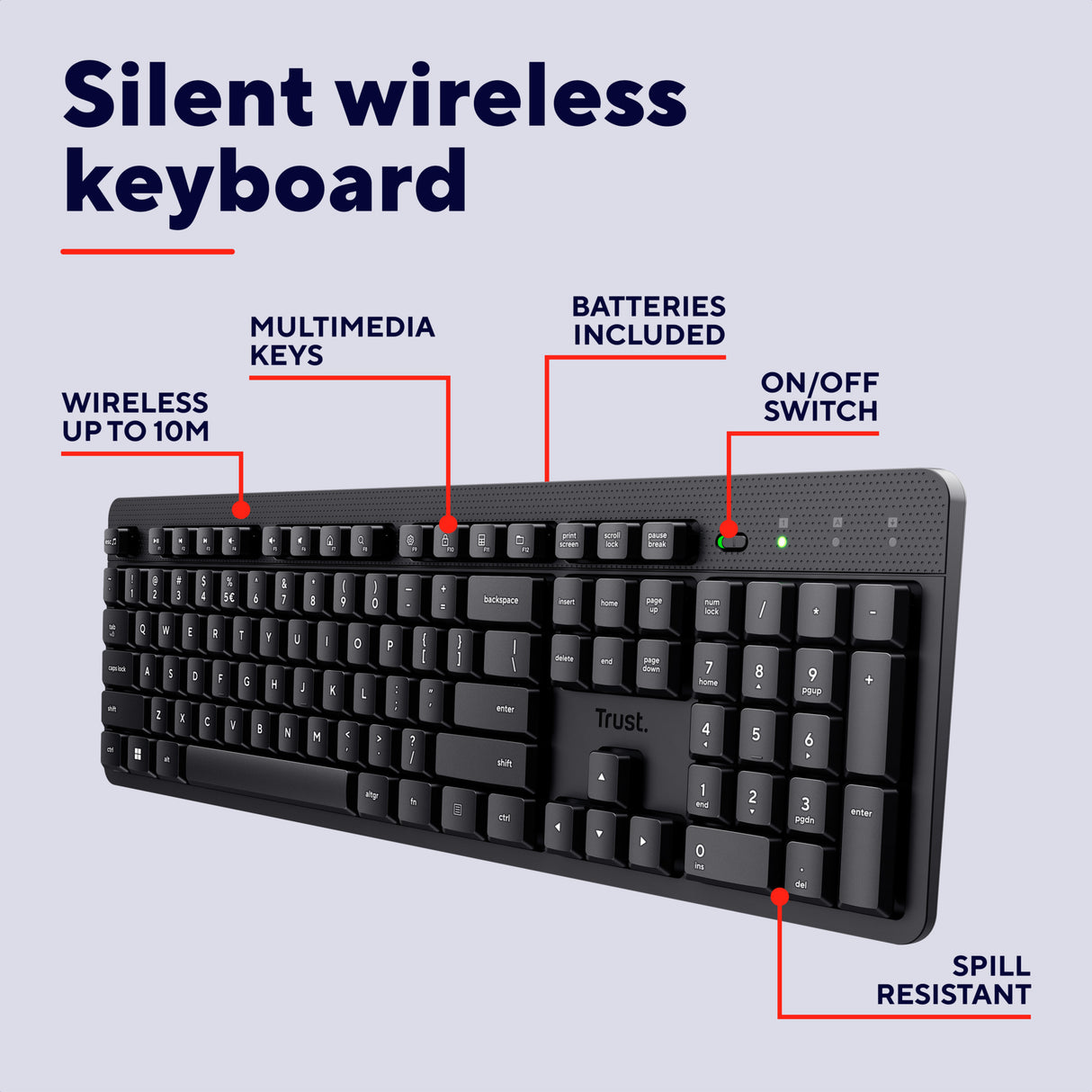 Tillid Trust Ody II stille trådløst tastatur