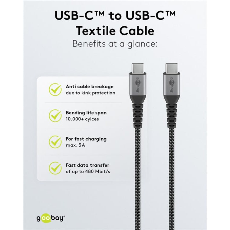 Goobay USB-C Fast Charger Nano (65 W) a USB-C Textilní kabel