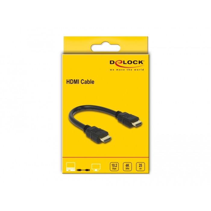 Delock High Speed HDMI with Ethernet - HDMI A male > HDMI A male cable (black, 0.25 meter, 4K)