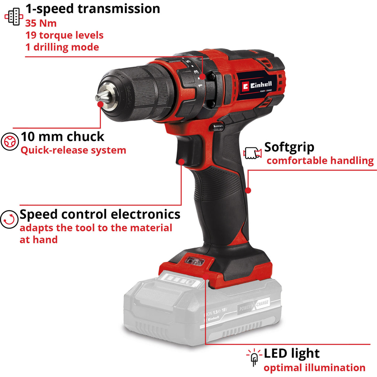 Einhell Battery Drill Screw Machine TC-CD 18 35 li Solo