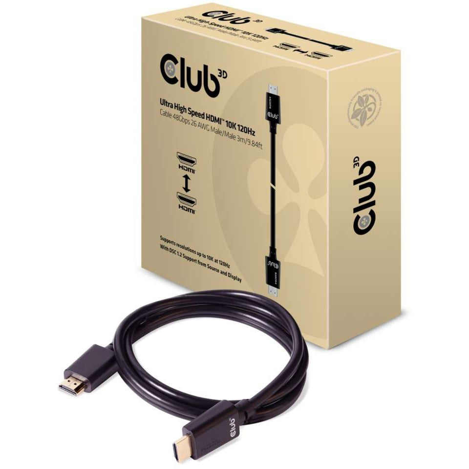 Club 3D Ultra High Speed HDMI cable (black, 3 meters, 4K 120Hz, 8K 60Hz, 48Gbps)
