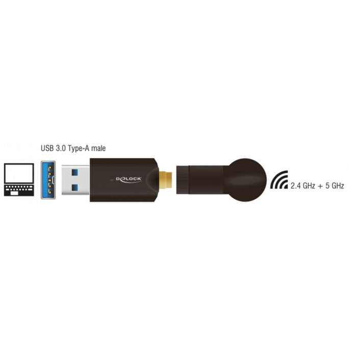 Delock USB 3.0 Dual Band WLAN Stick Antenna (Black)