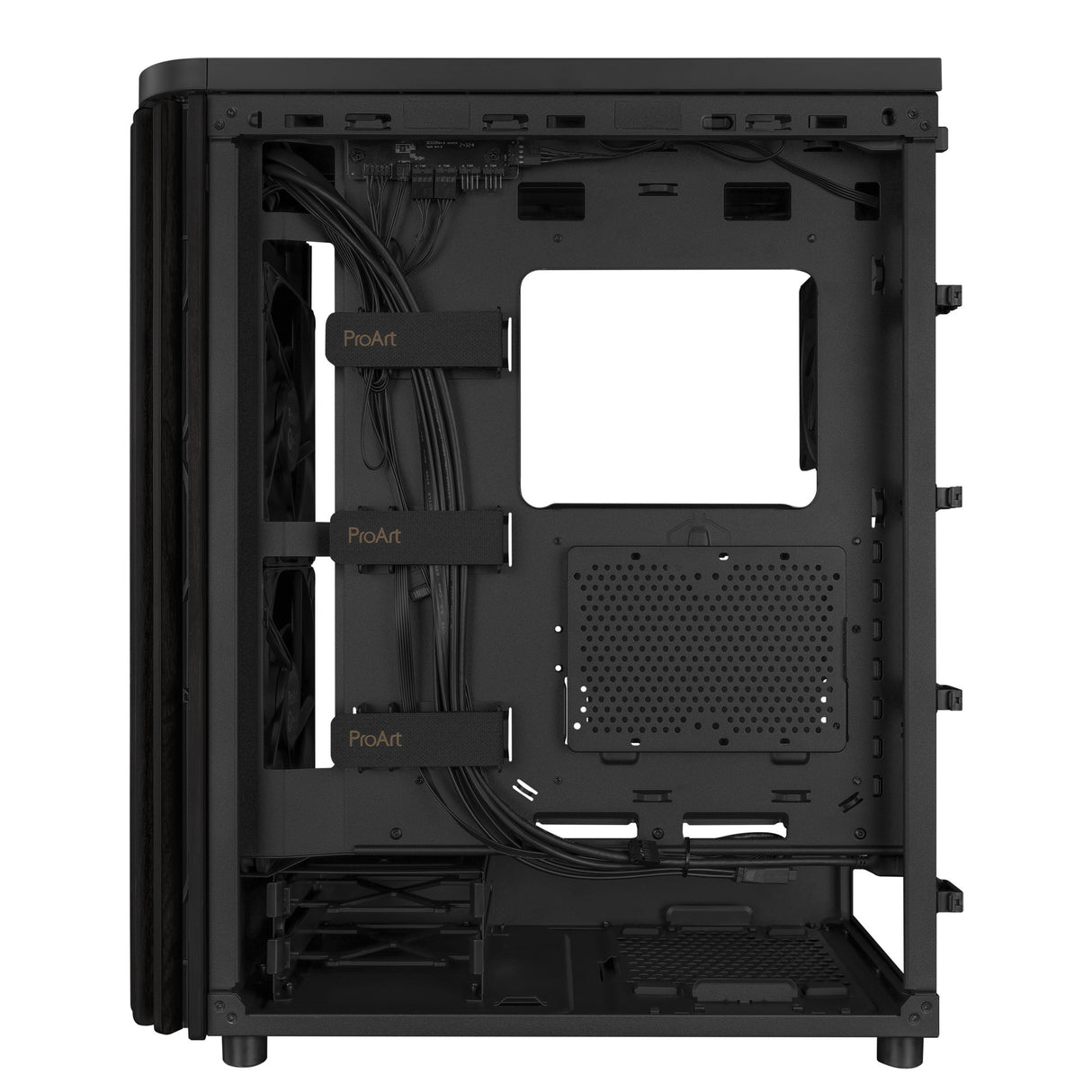 Asus proart pa401 wood edition - metal panel midi tower behuizing (zwart | 2x usb-a | 1x usb-c)