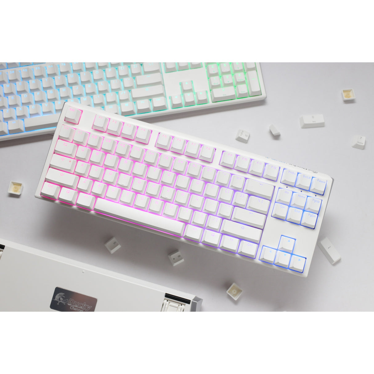Ducky One 3 Classic Pure White TKL, keyboard (white, US layout, Cherry MX Silent Red, RGB LED, double-shot PBT, hot-swappable, Quack Mechanics, 80%)
