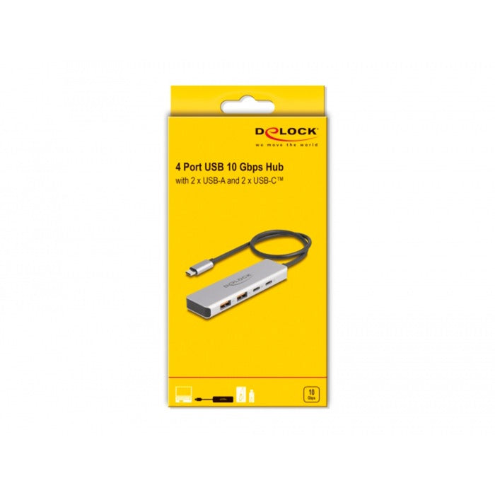 Delock USB 10 Gbps USB-C hub (grey, 2x USB-A 3.2 (10 Gbit/s), 2x USB-C 3.2 (10 Gbit/s))