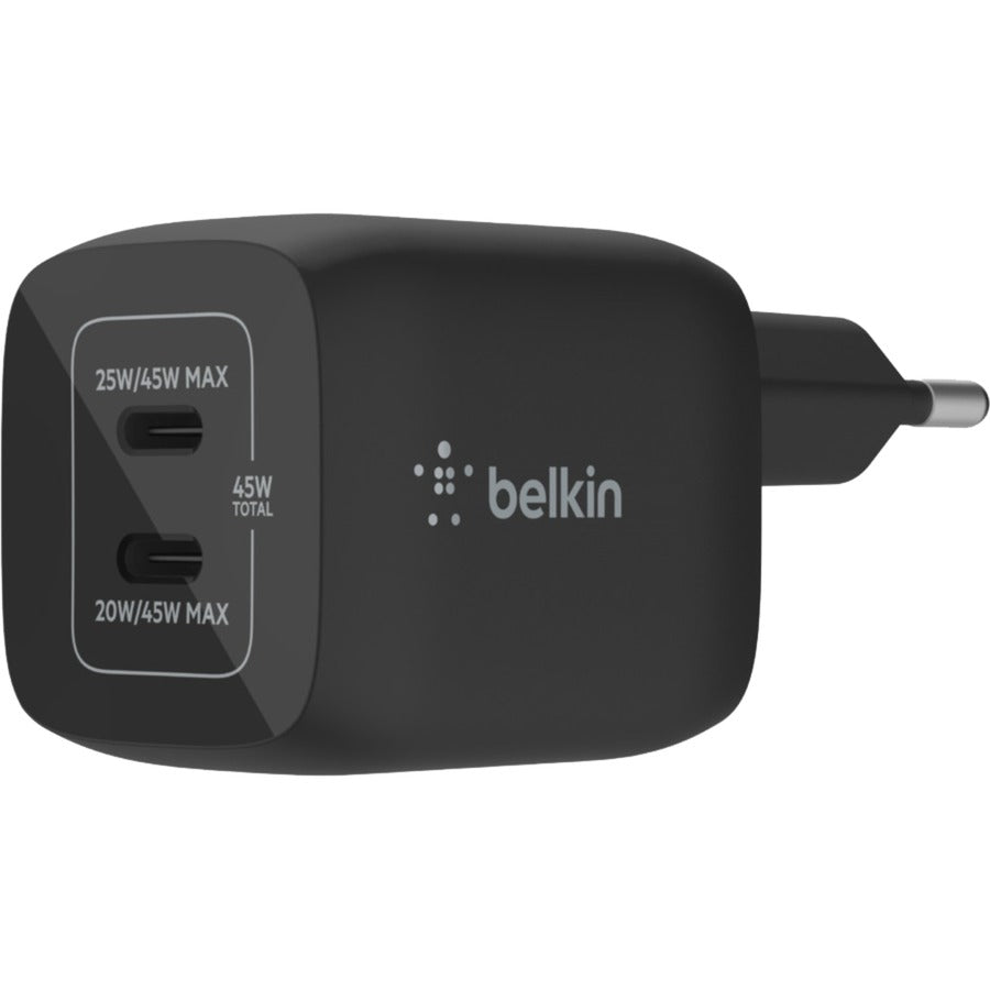 Belkin BoostCharge Pro 2-Port USB-C GaN Wall Charger with PPS (45W) (Black)