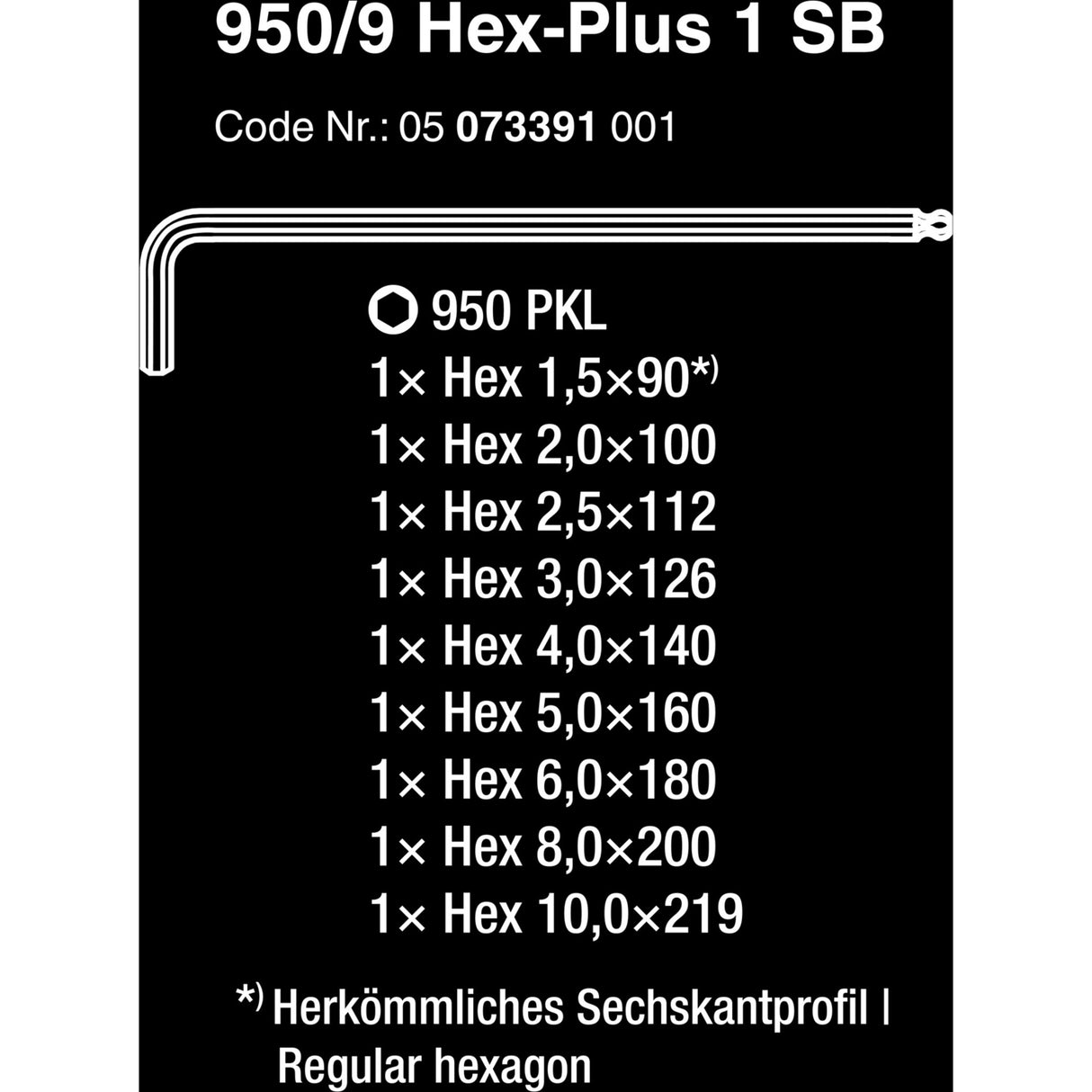 WAA 950 9 hex-plus 1 SB Stift Keys Set, Metric, Far