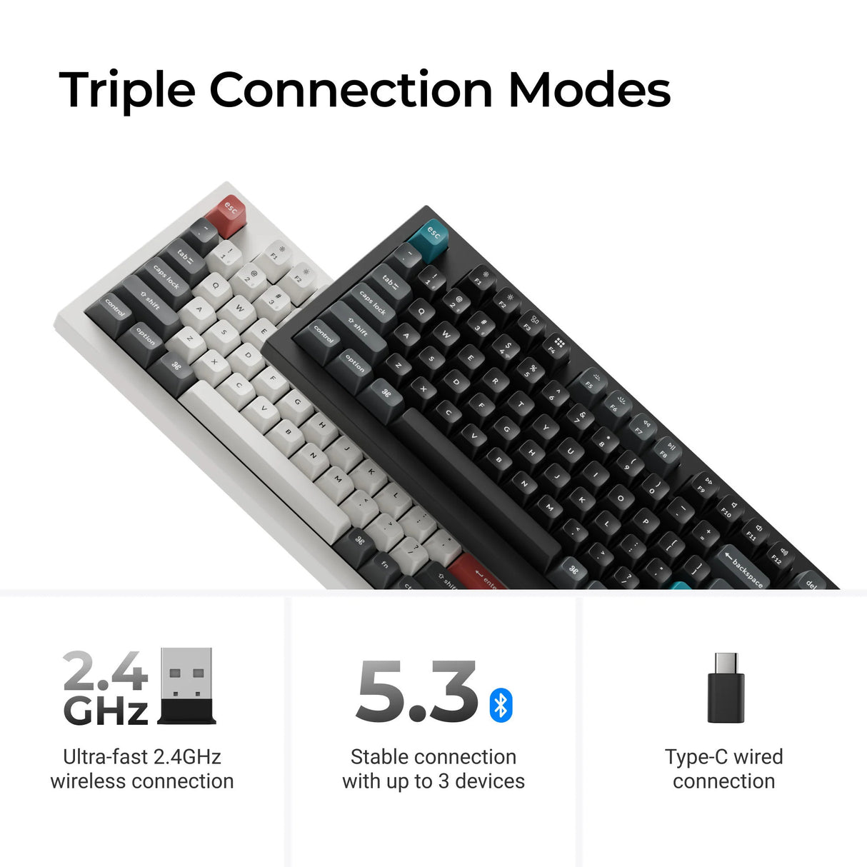 Keychron q5 ultra-m3 8k wireless custom mechanical keyboard (zwart, us lay-out (qwerty), silk pom banana, 96%, rgb, hot swap, 8k, 2.4 ghz | bluetooth 5.2 | usb-c)