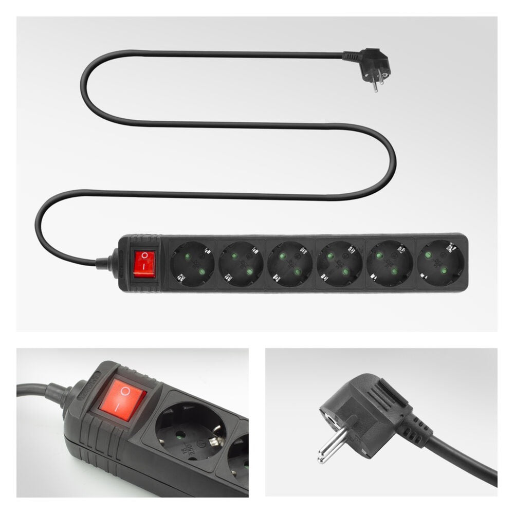ACT SOCKET com interruptor luminoso, 6 soquetes, 3 m