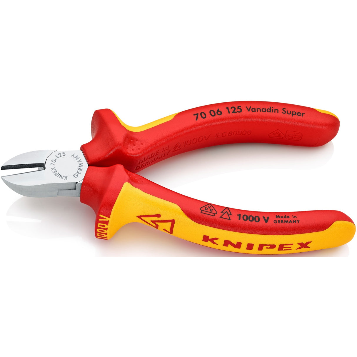 Alicate de corte lateral Knipex cromado isolado com cabos multicomponentes, testado VDE 125 mm - 7006125