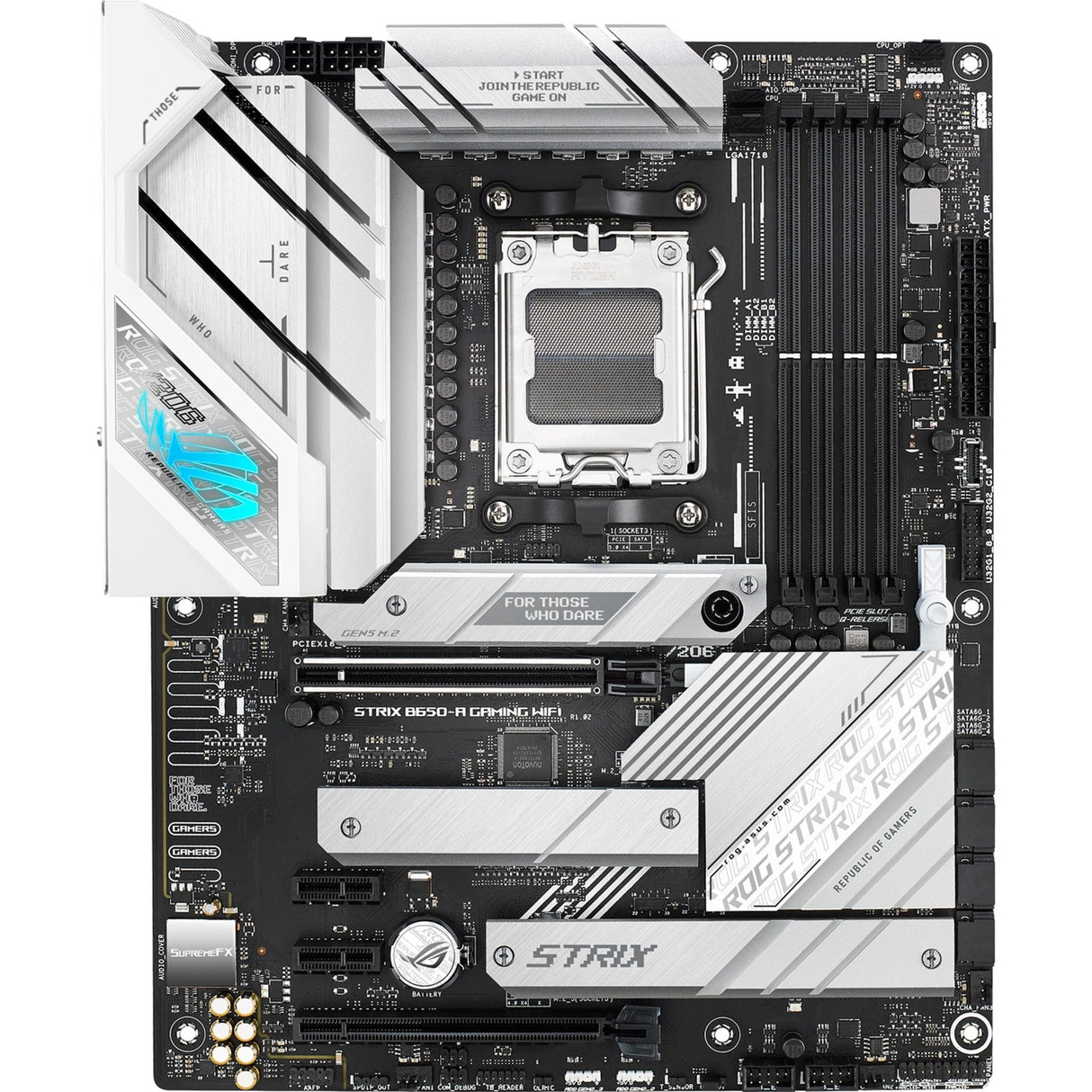 Asus ROG Strix B650-A Gaming WiFi Socket AM5 Motherboard (Silver, RAID, 2.5 Gb-LAN, Wi-Fi 6E, BT, Sound, ATX)