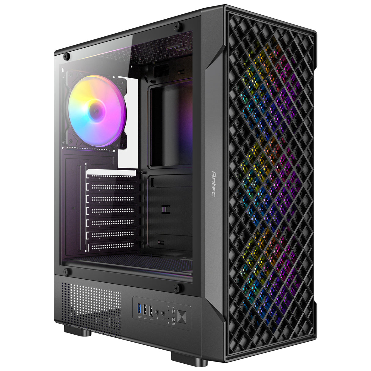 Antec VX320 ArGB Midi-Tower-Gehäuse (schwarz | 3x USB-A | gehärtetes Glas)