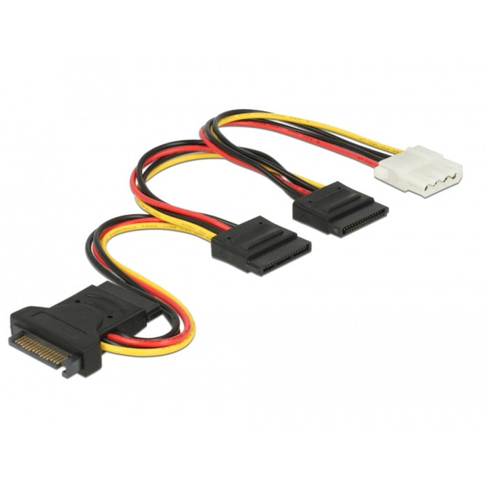 Delock SATA 15-pin plug > 3 x SATA receptacle + 1 x Molex 4-pin female (PCB) cable (20 cm)