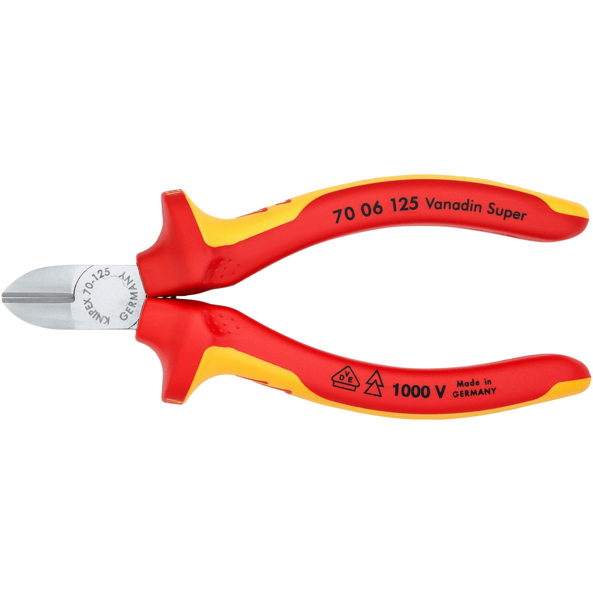 Alicate de corte lateral Knipex cromado isolado com cabos multicomponentes, testado VDE 125 mm - 7006125