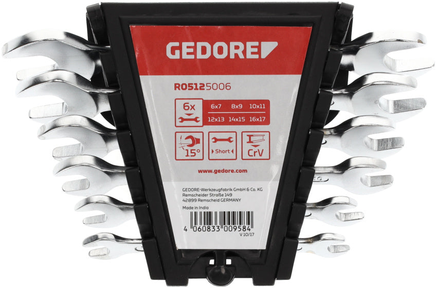 Gedore red Double Open-end Wrench Set 6-piece 6-17 mm Short Black