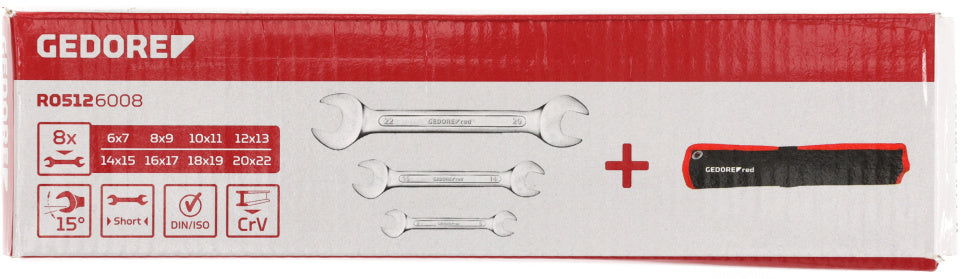 Gedore red Double Open-end Wrench Set short SW 6-22 mm 8-piece Black