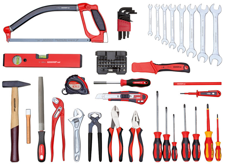 Case de herramientas rojo de Gedore con herramientas manuales de 72 piezas