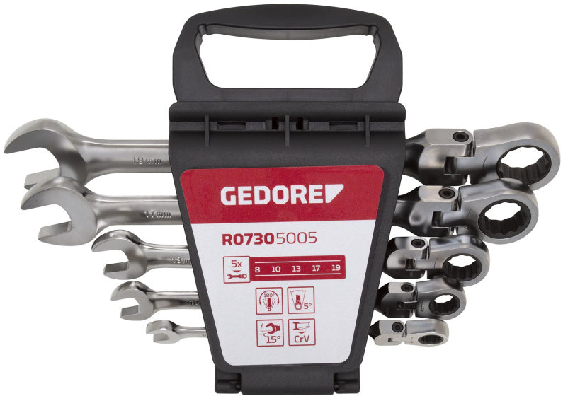Gedore Red Ringratel-Steek Keys Set avec un joint de genou SW 8-19 mm 5 pièces