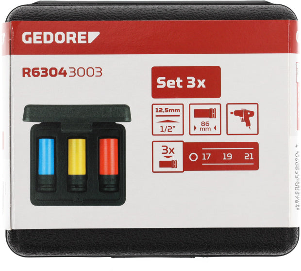 Gedore Red Slagmoerdop Topset set z zaščitnim rokavom 1 2 palčni 3-delni