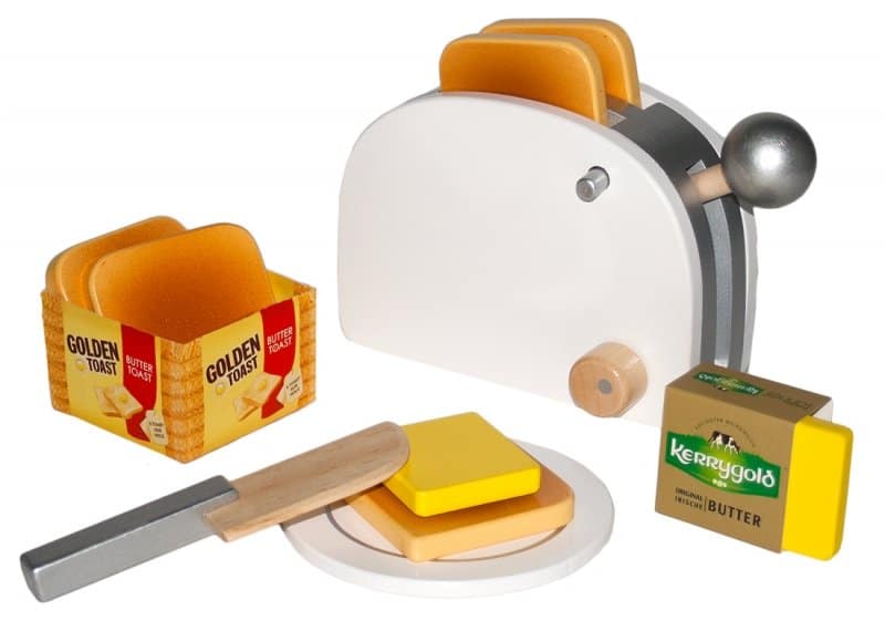 Van der Doelen Tanner Golden Toast Set, hölzerner Toaster inkl. Brot und Butter