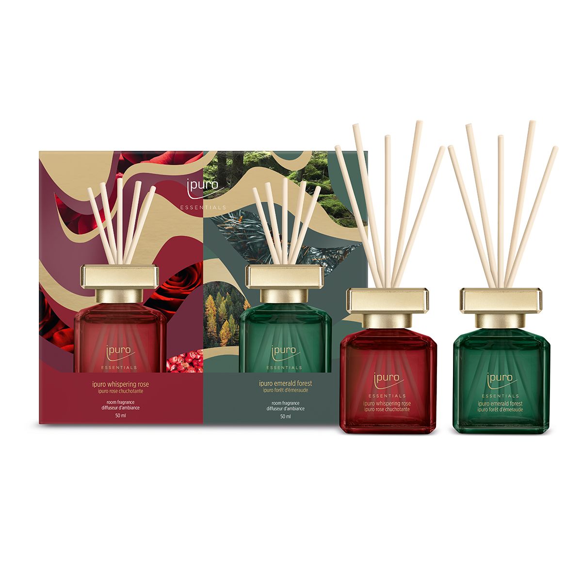 Ipuro geurdiffuserset whispering rose emerald forest 2x50ml