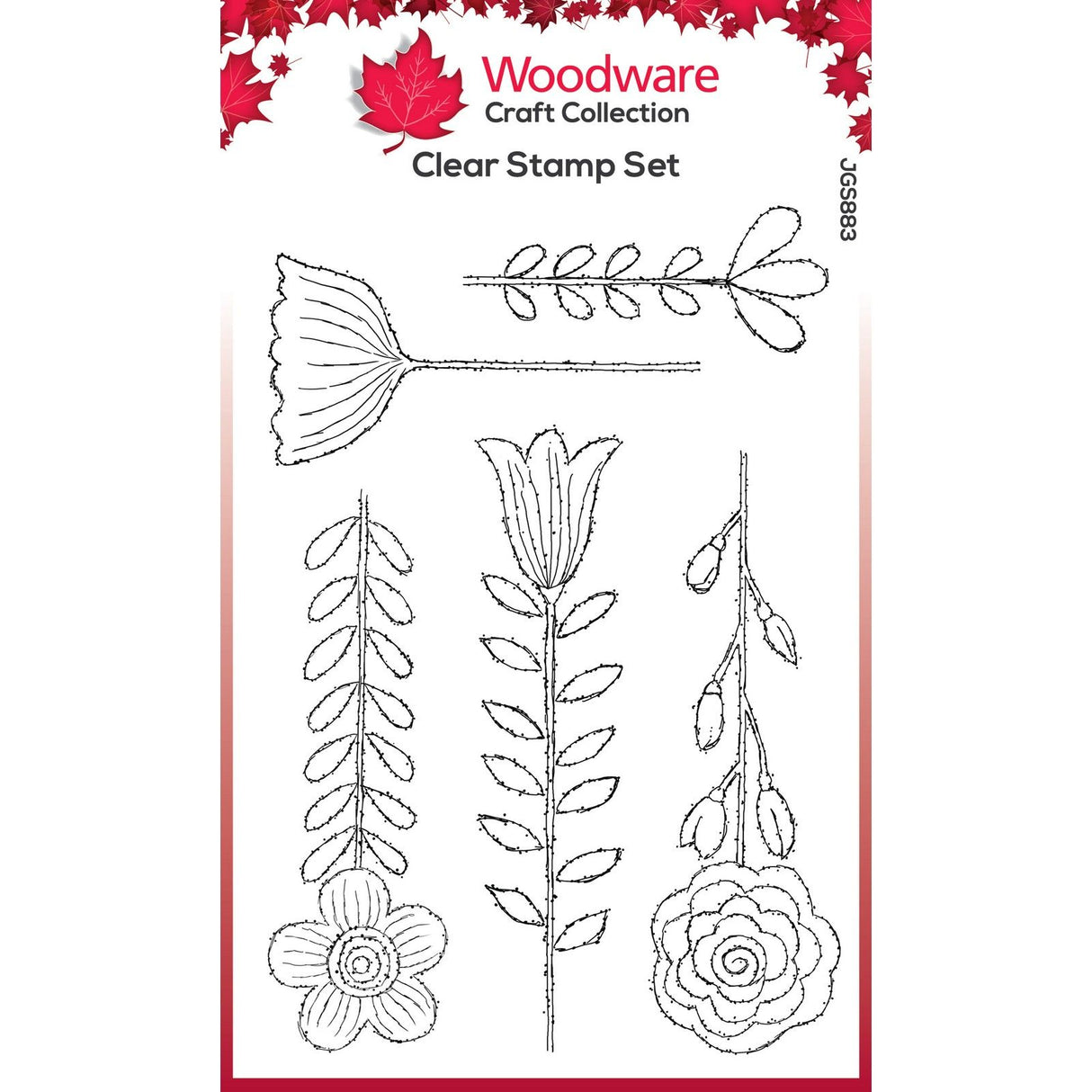 Woodware • clear singles blooms for birds flower stems 4 in x 6 in stamp set