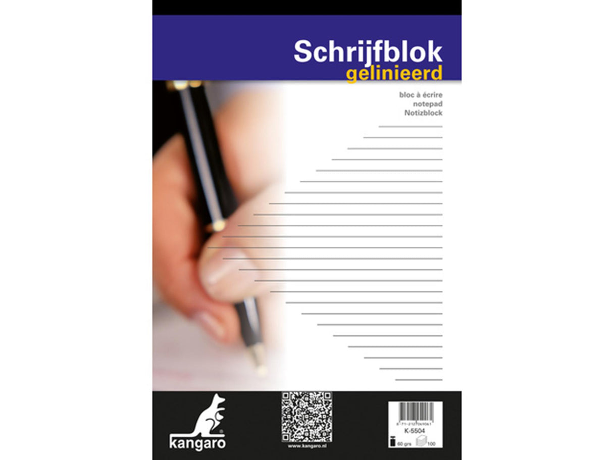 Kangaro schrijfblok a4 lijn 100 blad pak a 5 st