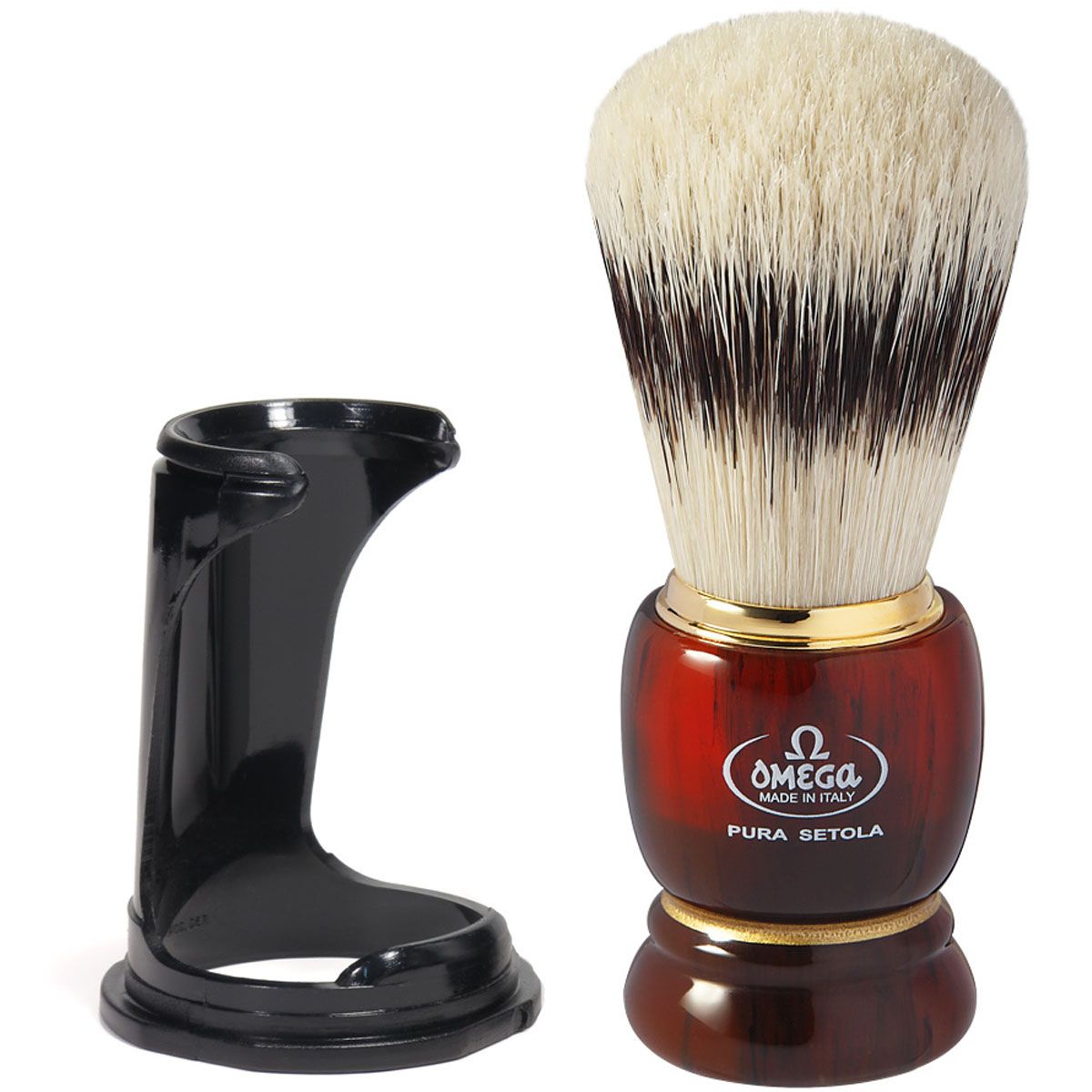 Omega pig bristle shaving brush with badger hair effect resin handle + standard 11cm