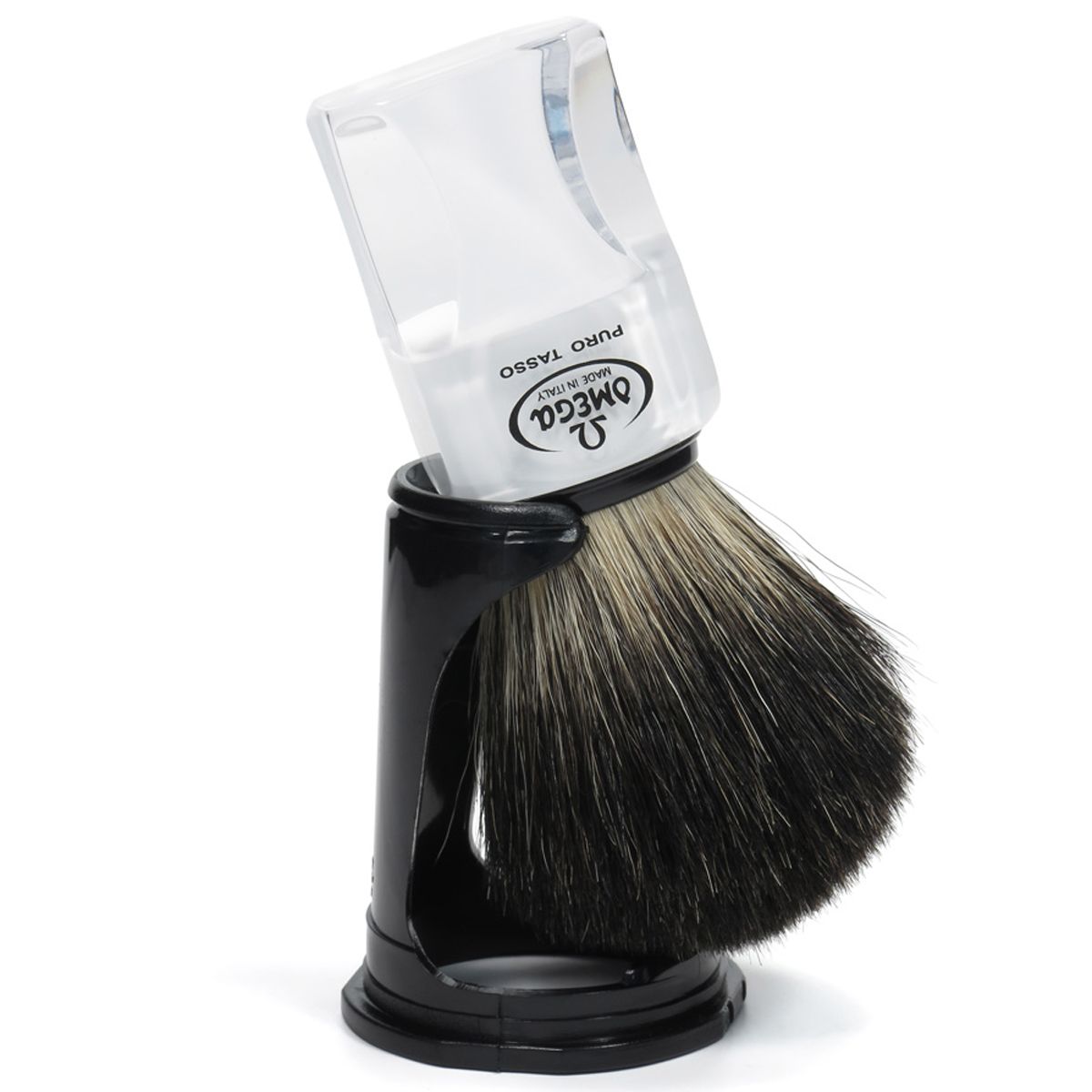 Omega shaving brush 100% black badger transparent + standard 11cm
