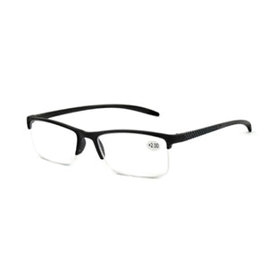 Spectrum reading glasses black rectangular half rimless 2.50