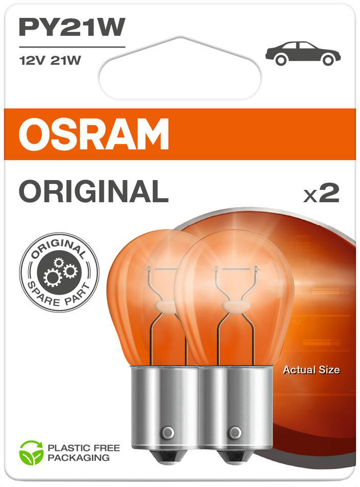 Osram ball bulb 12v 21w 2pcs. orange blister