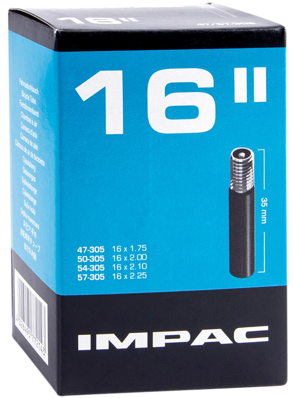 Impac Inner Tube (par Schwalbe) AV16 16x1,75 2.35 Etro 47 57-305, Valve: Schrader Auto 35 mm