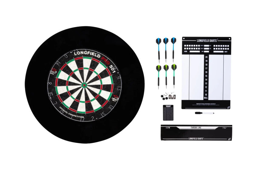 Torneo di Darts di Longfield Dartboard con accessori neri 8 pezzi