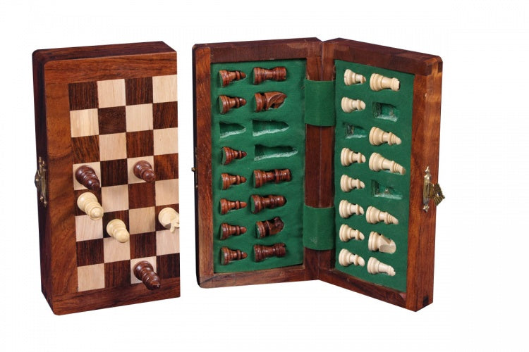 Giochi di Longfield Set di scacchi in legno pieghevole 12,5 cm marrone naturale