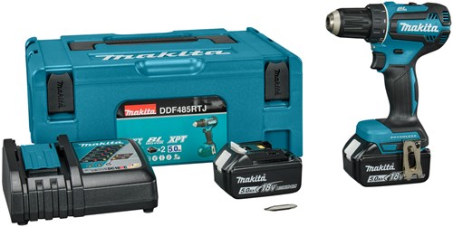 Makita ddf485rtj 18v Bohr- a Schrauendréier Bürstelos 5.0 Ah Batterie (2 Stéck), Schnellladeger, mbox