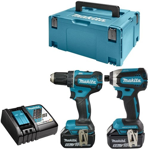 Makita dlx2289tj yhdistelmäsarja - ddf485 18v pora ja ruuvimeisseli + dtd153 akkuiskuruuvimeisseli 5.0ah akuilla