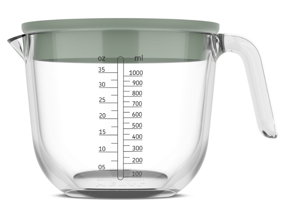 Glass measuring cup 1L with lid Nordic Sage