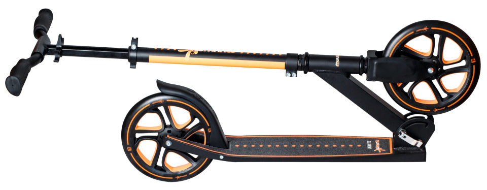 Muuwmi 2-Rad Kinstestp flappbare Foussbrems schwaarz orange orange
