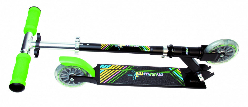 Muuwmi Neon 2-roues Kinderstept LED pliable Fook Brake noir vert
