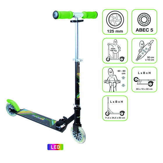 Muuwmi Neon 2-roues Kinderstept LED pliable Fook Brake noir vert