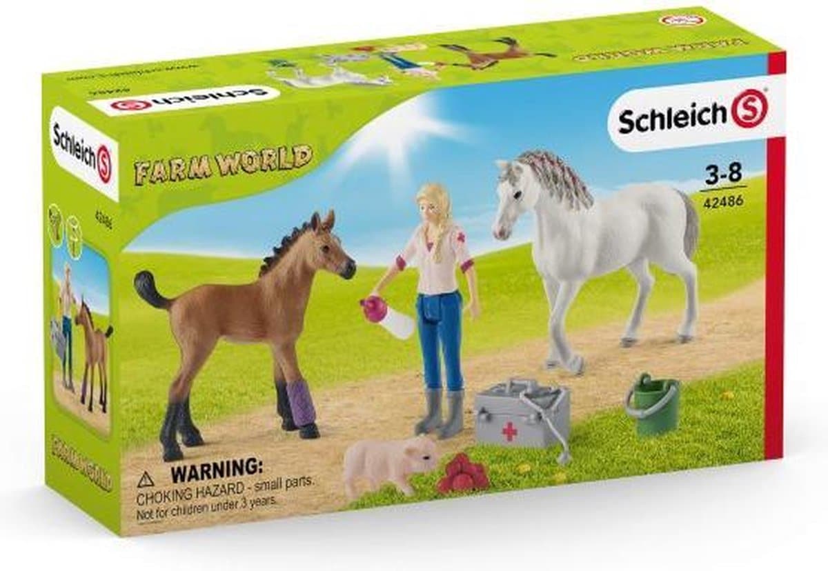 Schleich 42486 Veterinar, ki obišče kobilo in žrebe