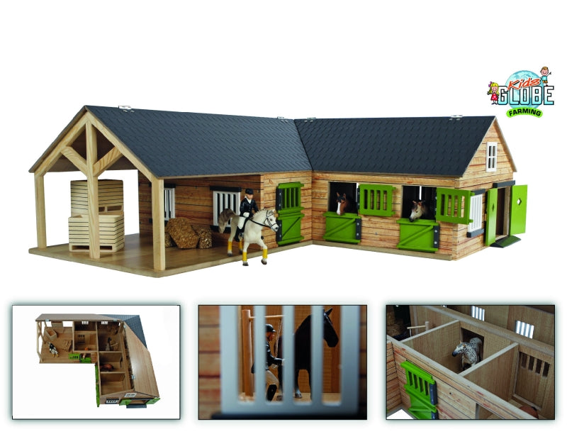 Kids Globe Globe Horse Corner Stable con 3 scatole e archiviazione 1:24