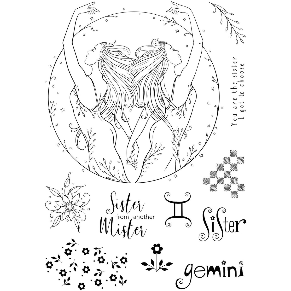 Pink ink designs • astrology series clear stamp set gemini sisters