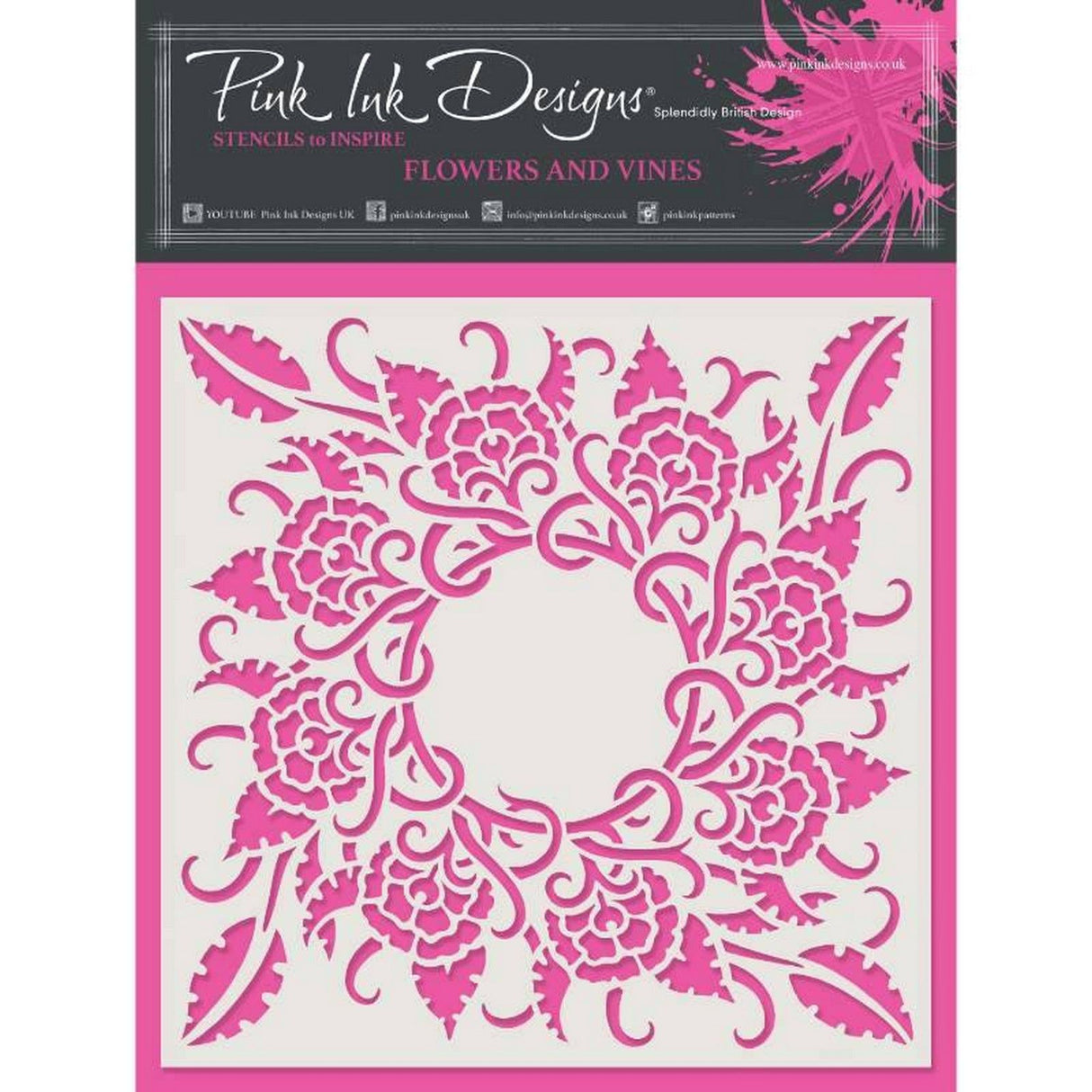 Pink ink designs • stencil flowers vines 17,78x17,78cm